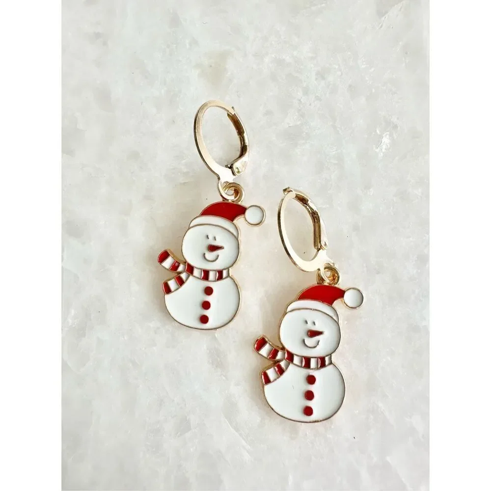 Red & white Christmas snowman dangle earring